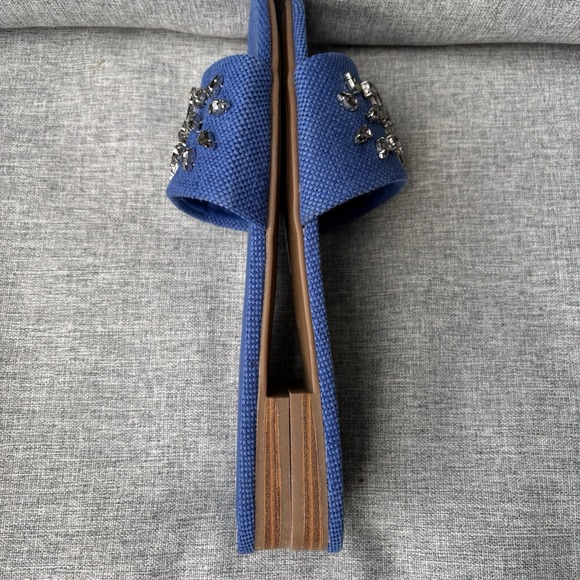 J. Crew Factory Sz 8 Jewel Slide Sandals Crystals‎  Blue Canvas - Picture 10 of 12